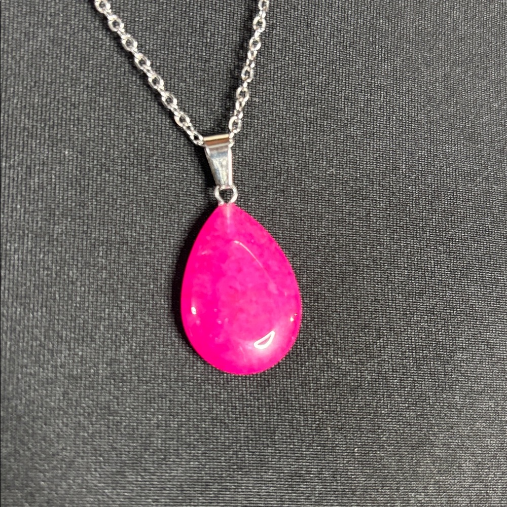 Pink Agate Teardrop Pendent Necklace Barbiecore Feminine Dopamine Pink Boho